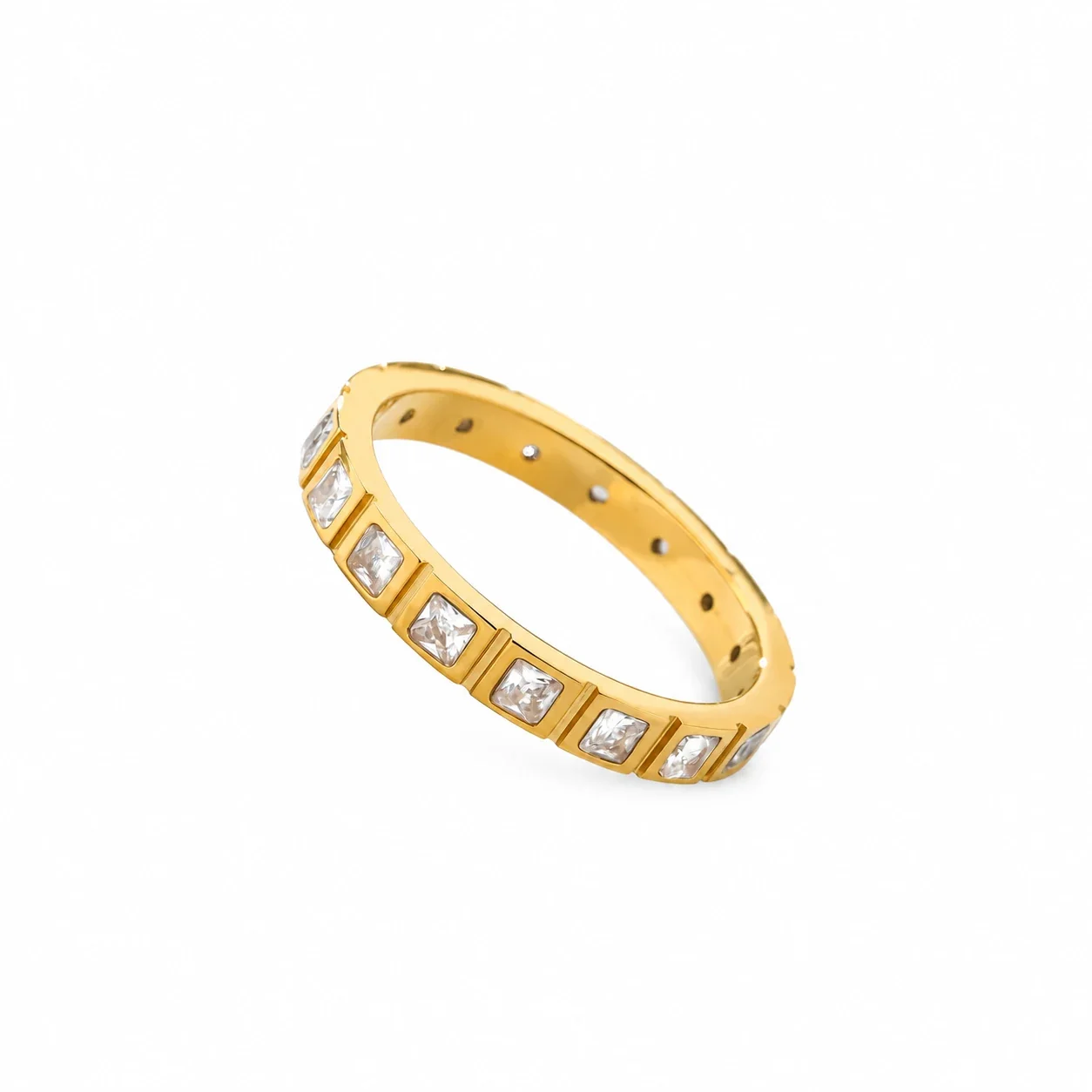 Ring Square Crystal Inset Band Gold-Plated Stainless Steel