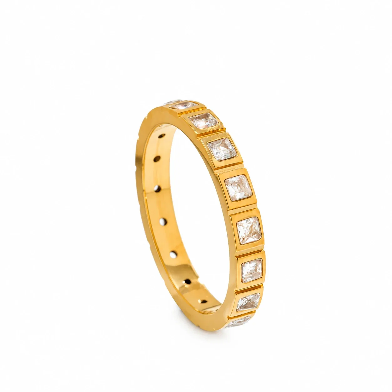 Ring Square Crystal Inset Band Gold-Plated Stainless Steel