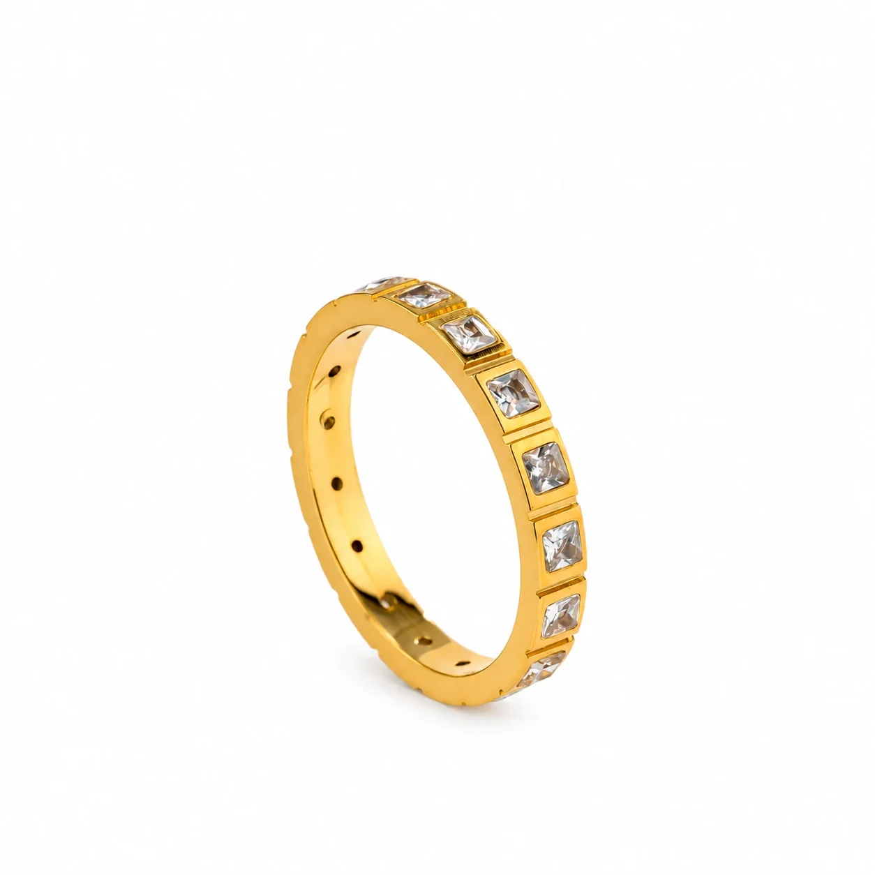 Ring Square Crystal Inset Band Gold-Plated Stainless Steel