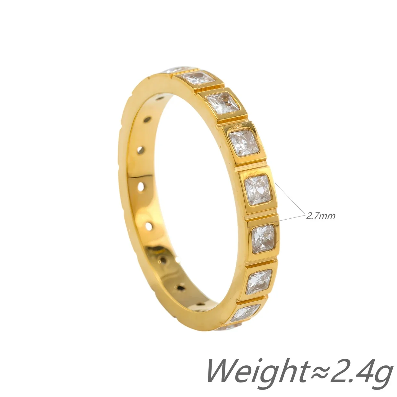 Ring Square Crystal Inset Band Gold-Plated Stainless Steel