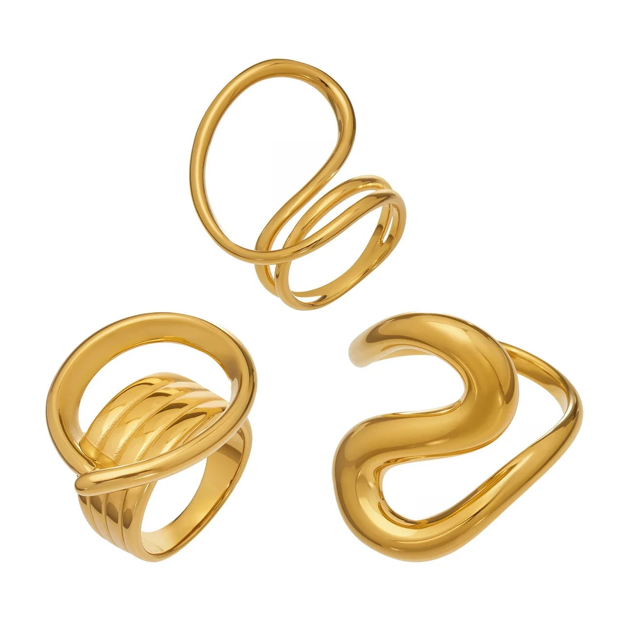 Open-Front Geometric Loop Gold-Plated Stainless Steel Ring