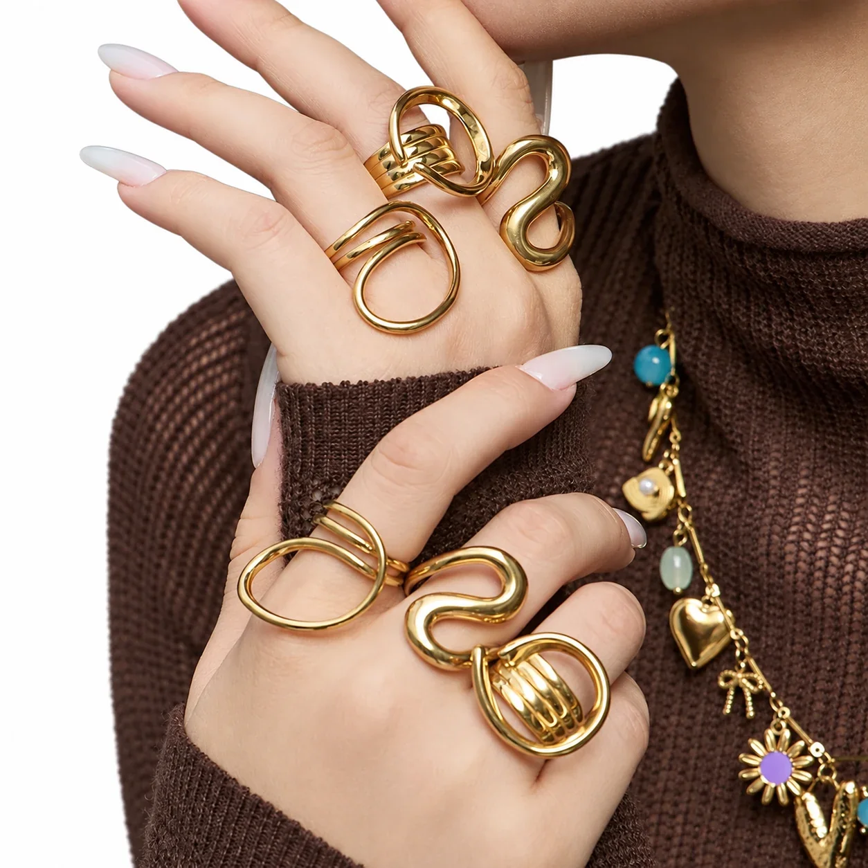 Open-Front Geometric Loop Gold-Plated Stainless Steel Ring