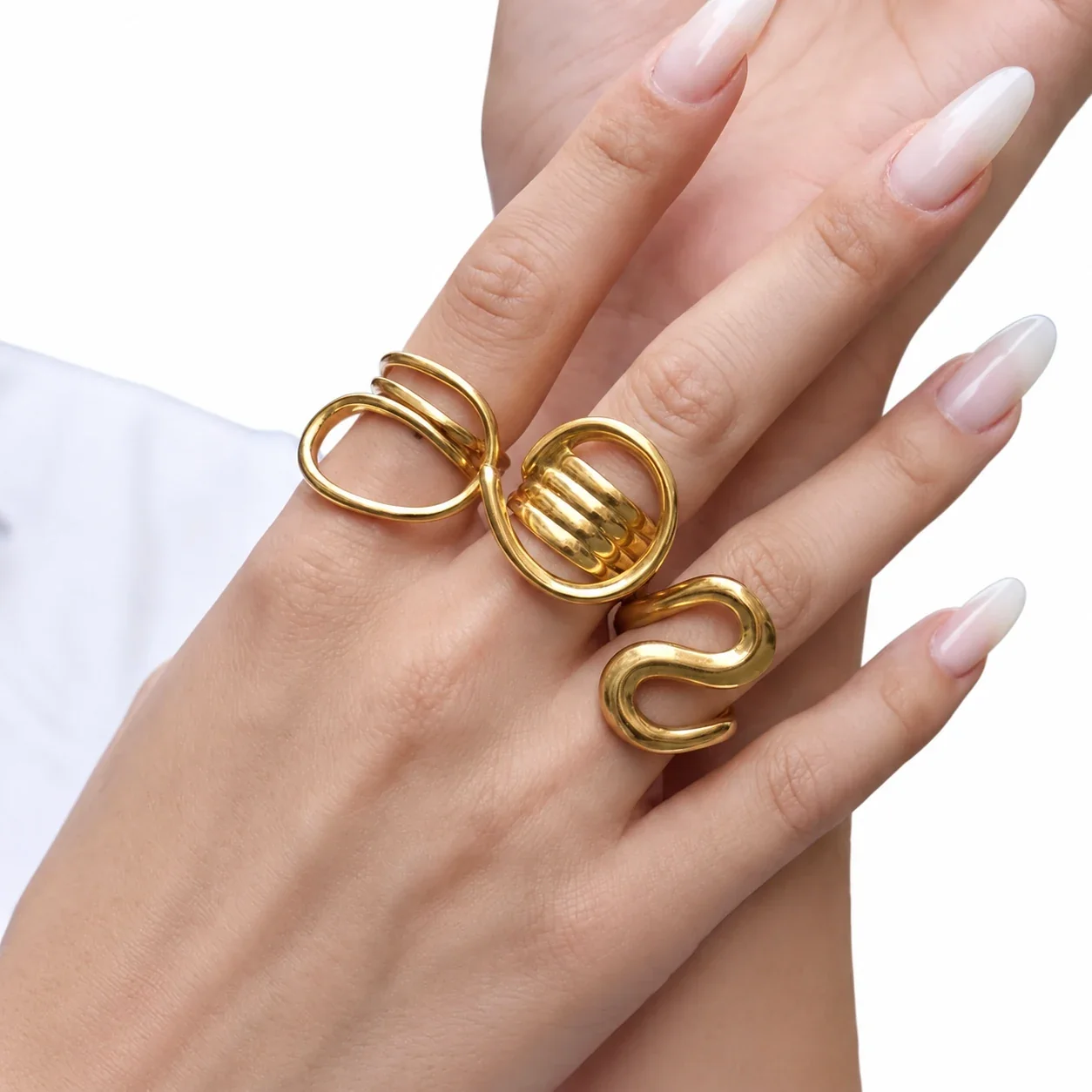 Open-Front Geometric Loop Gold-Plated Stainless Steel Ring