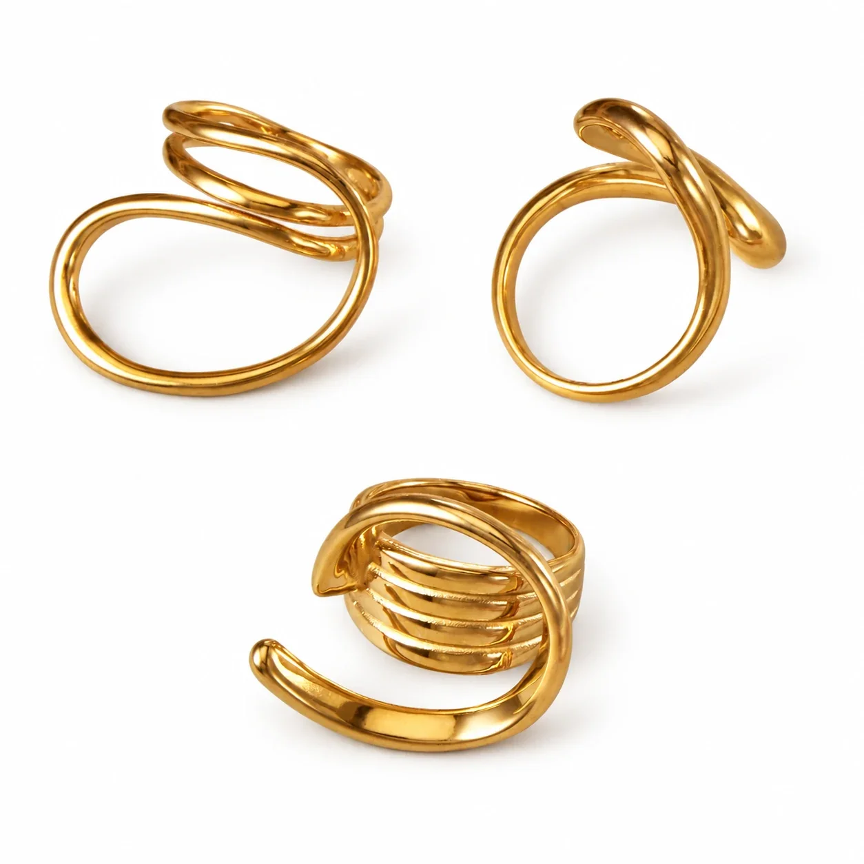 Open-Front Geometric Loop Gold-Plated Stainless Steel Ring