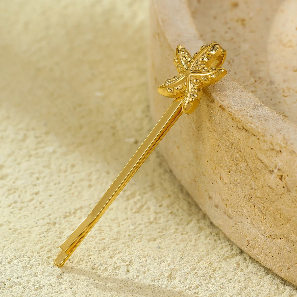 Starfish Hair Pin with Textured Arms in 18K Gold-Plated Steel