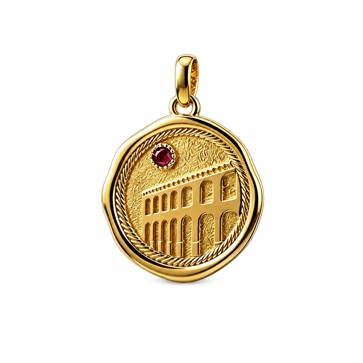 Ornate 18K Gold-Plated Stainless Rope Arch Pendant