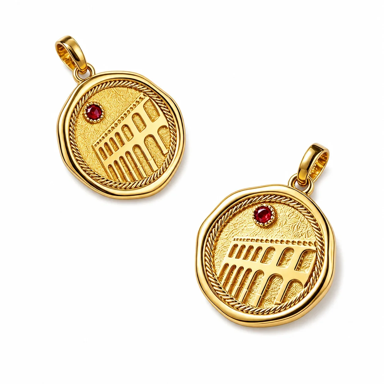 Ornate 18K Gold-Plated Stainless Rope Arch Pendant