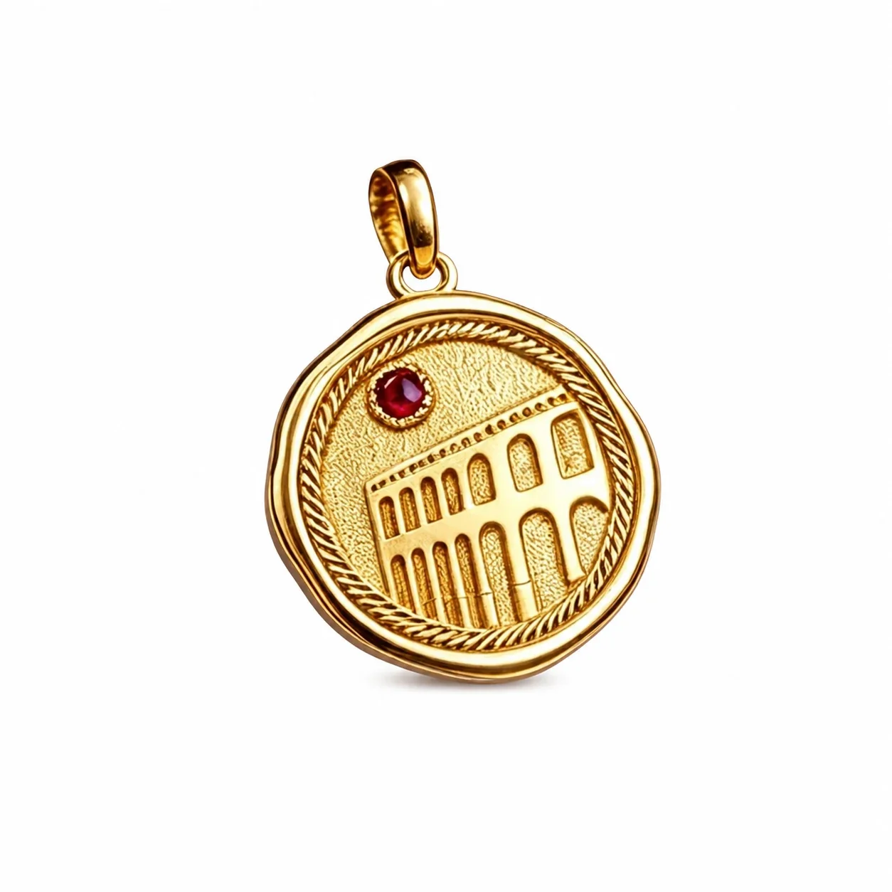 Ornate 18K Gold-Plated Stainless Rope Arch Pendant