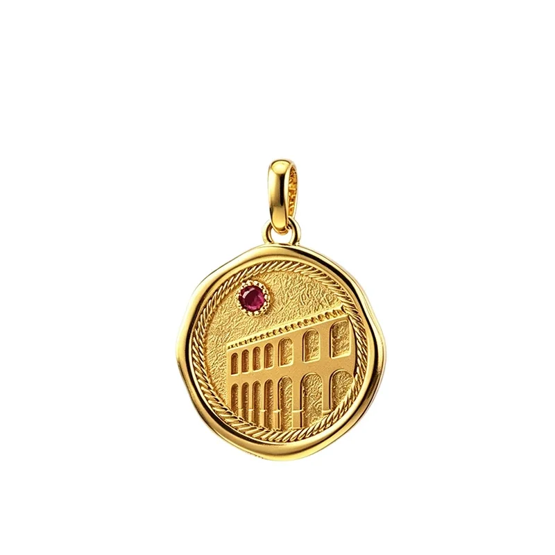 Ornate 18K Gold-Plated Stainless Rope Arch Pendant