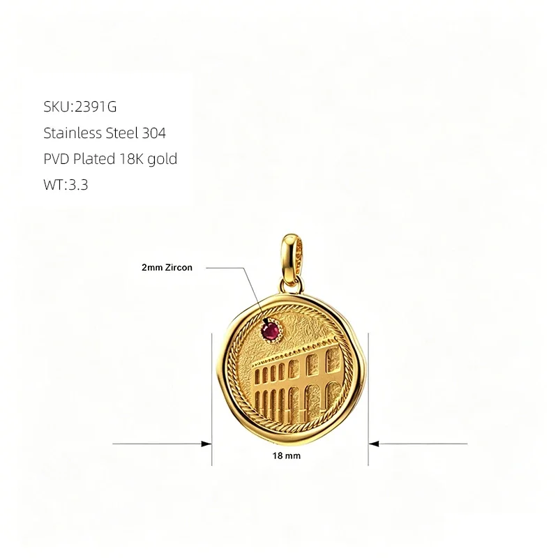 Ornate 18K Gold-Plated Stainless Rope Arch Pendant - Gold