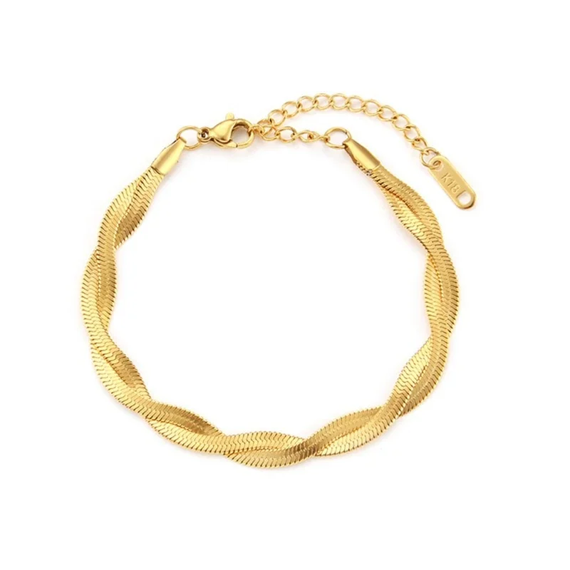 Refined Gold-Plated Stainless Steel Twisted Herringbone Bracelet