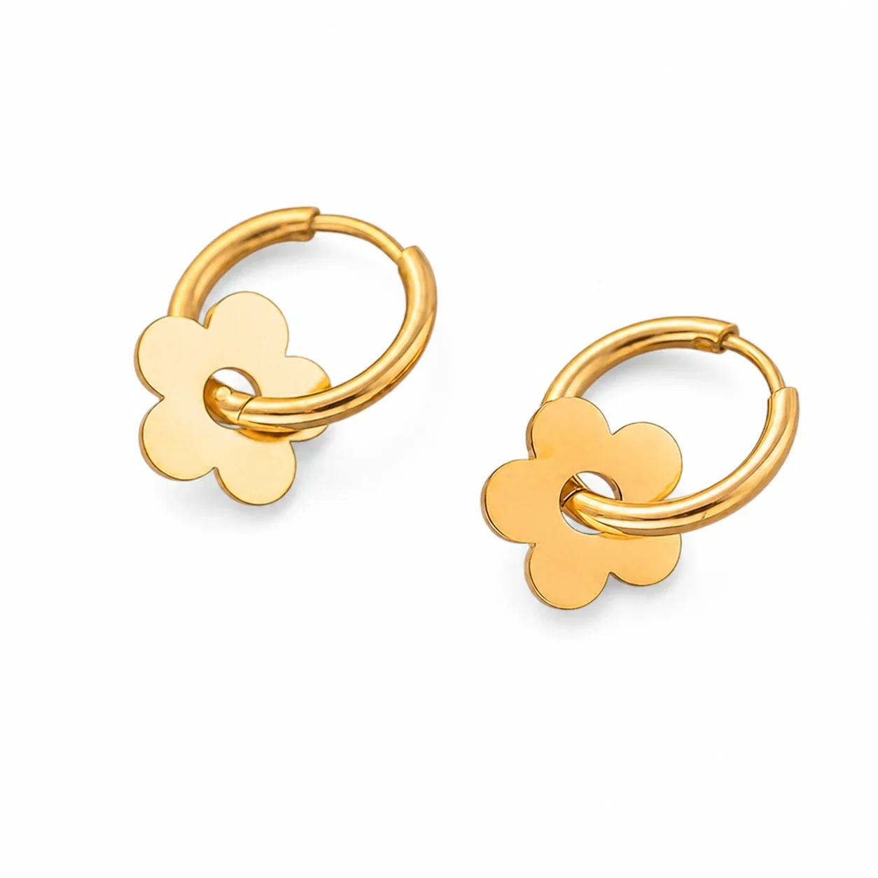 Playful 18K Gold-plated Flower Charm Hoop Earrings