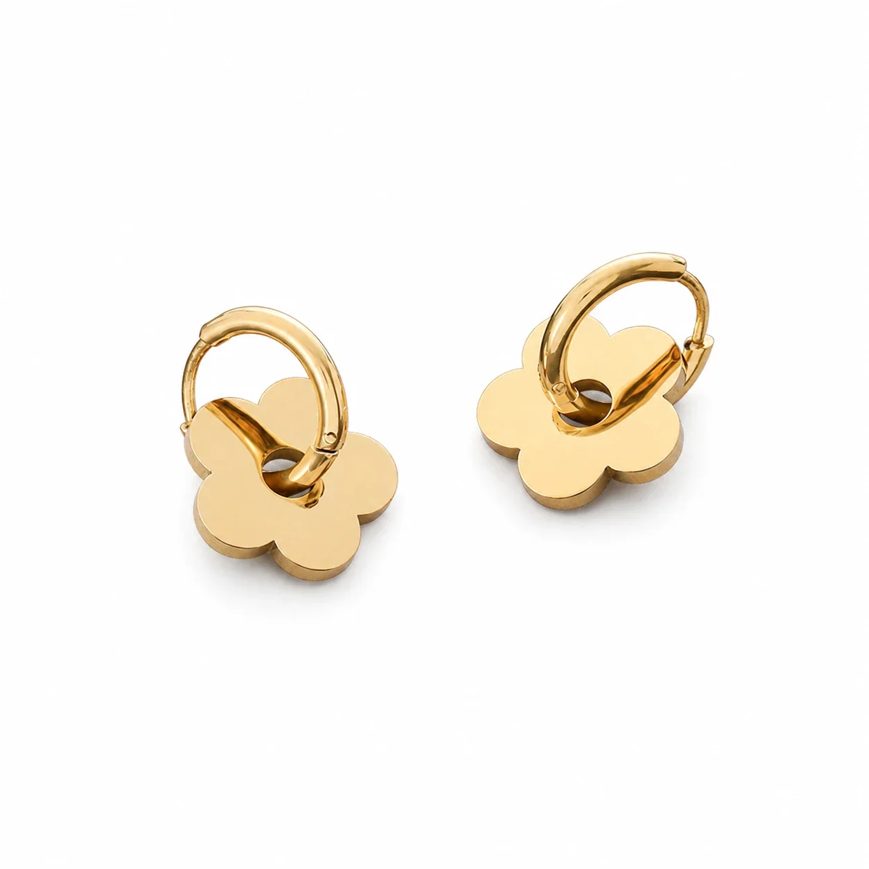 Playful 18K Gold PVD Flower Charm Hoop Earrings