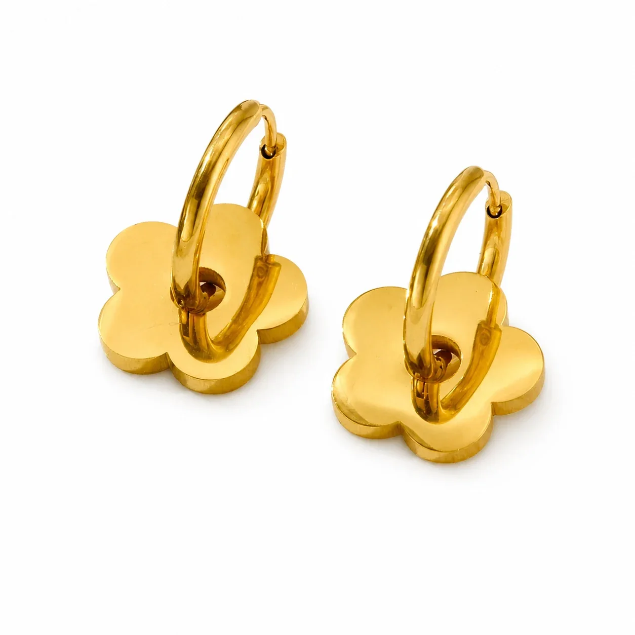 Playful 18K Gold PVD Flower Charm Hoop Earrings