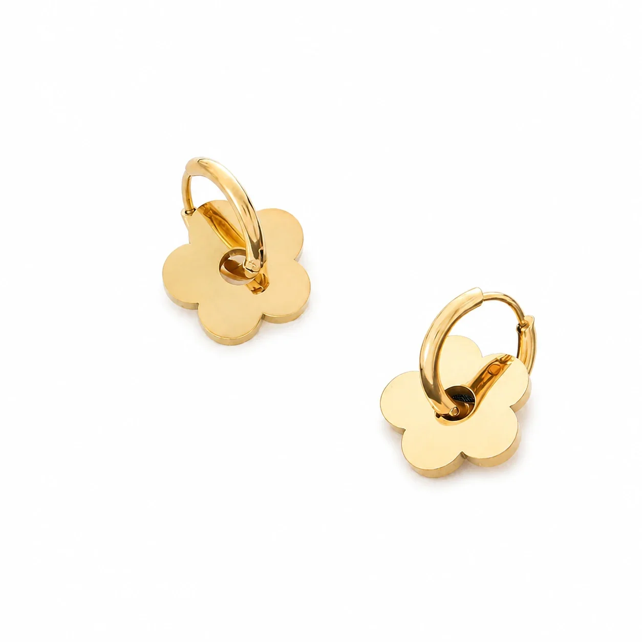 Playful 18K Gold PVD Flower Charm Hoop Earrings