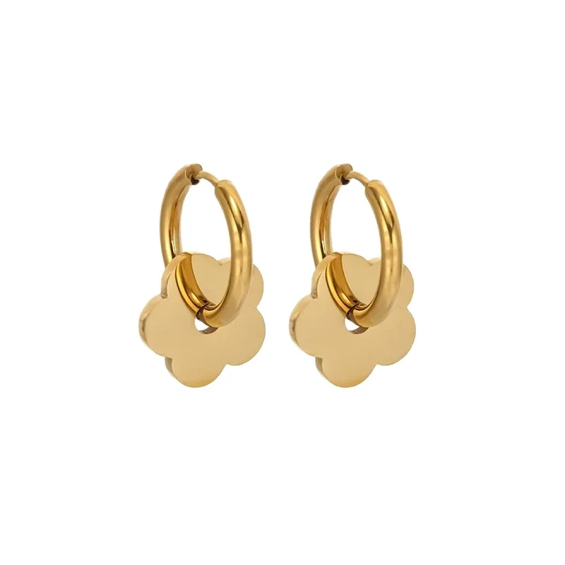 Playful 18K Gold PVD Flower Charm Hoop Earrings