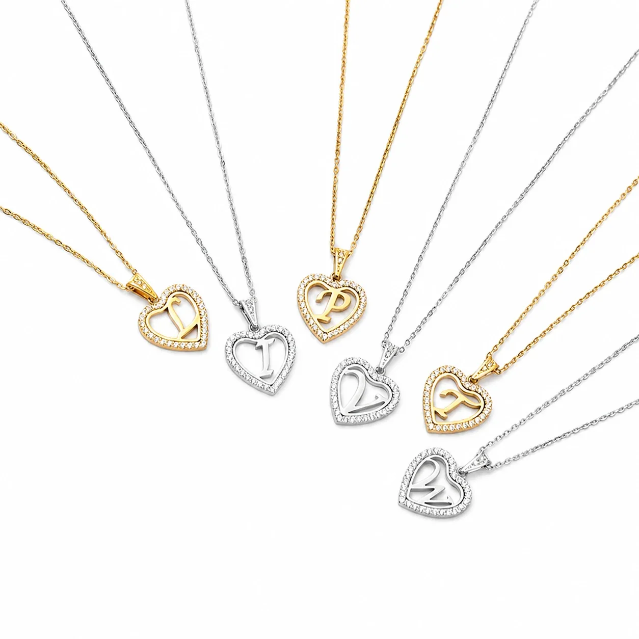 Radiant 316 Heart Initial Pendant Necklace