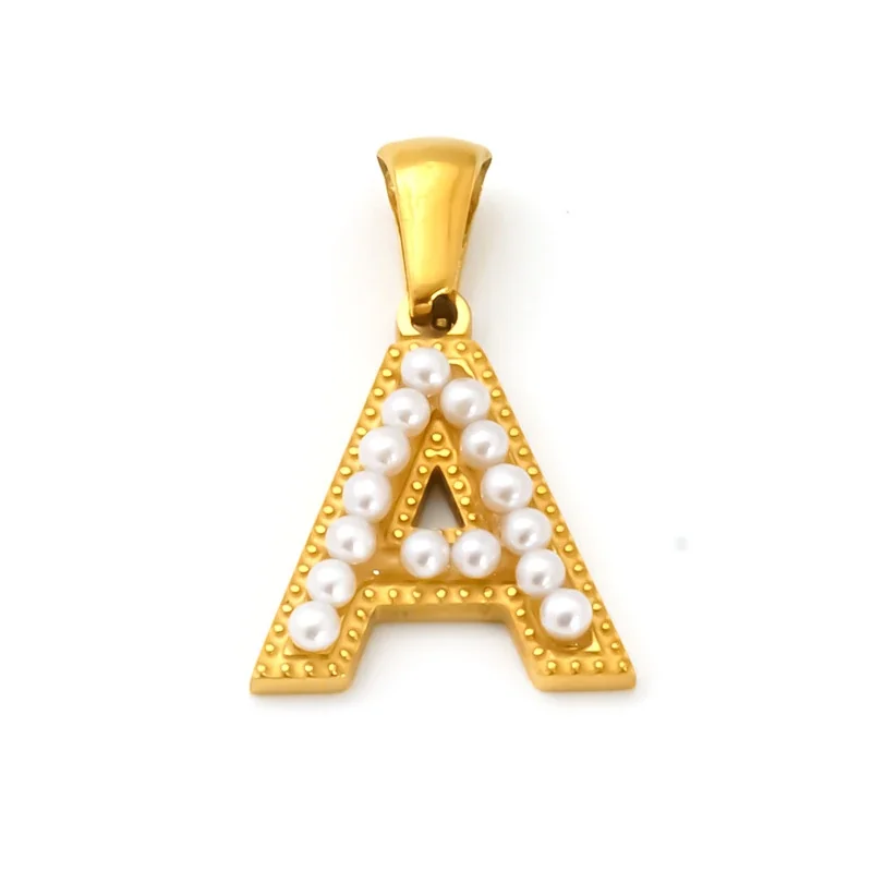 18K Gold-Plated Stainless Steel Pearl Letter Pendant