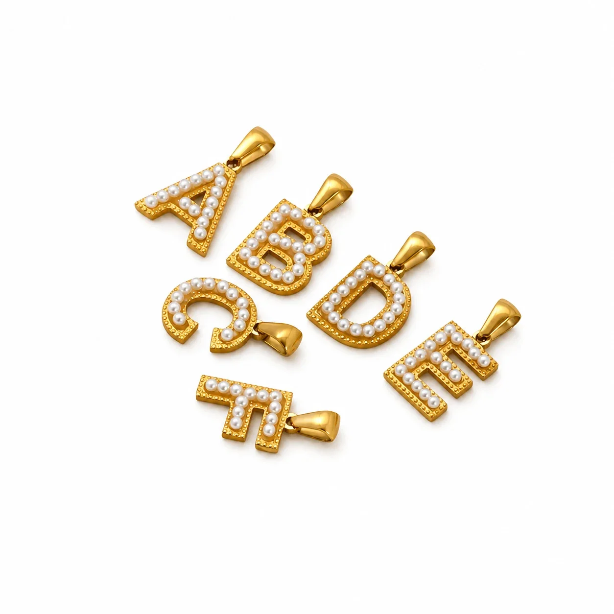 18K Gold-Plated Stainless Steel Pearl Letter Pendant