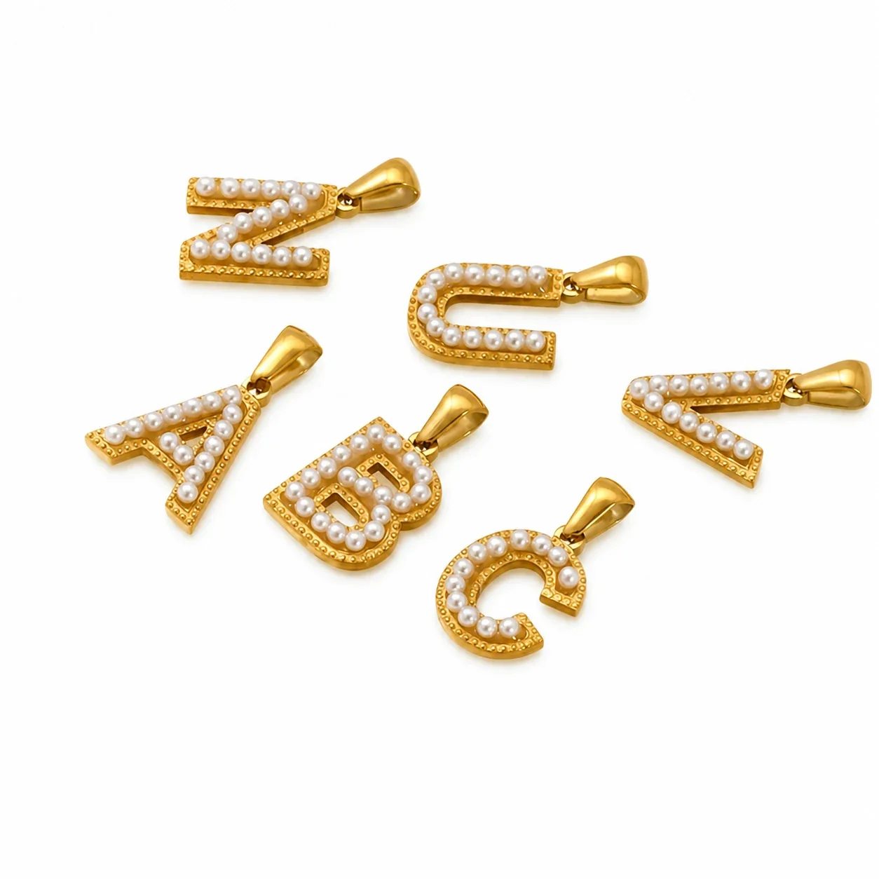 18K Gold-Plated Stainless Steel Pearl Letter Pendant