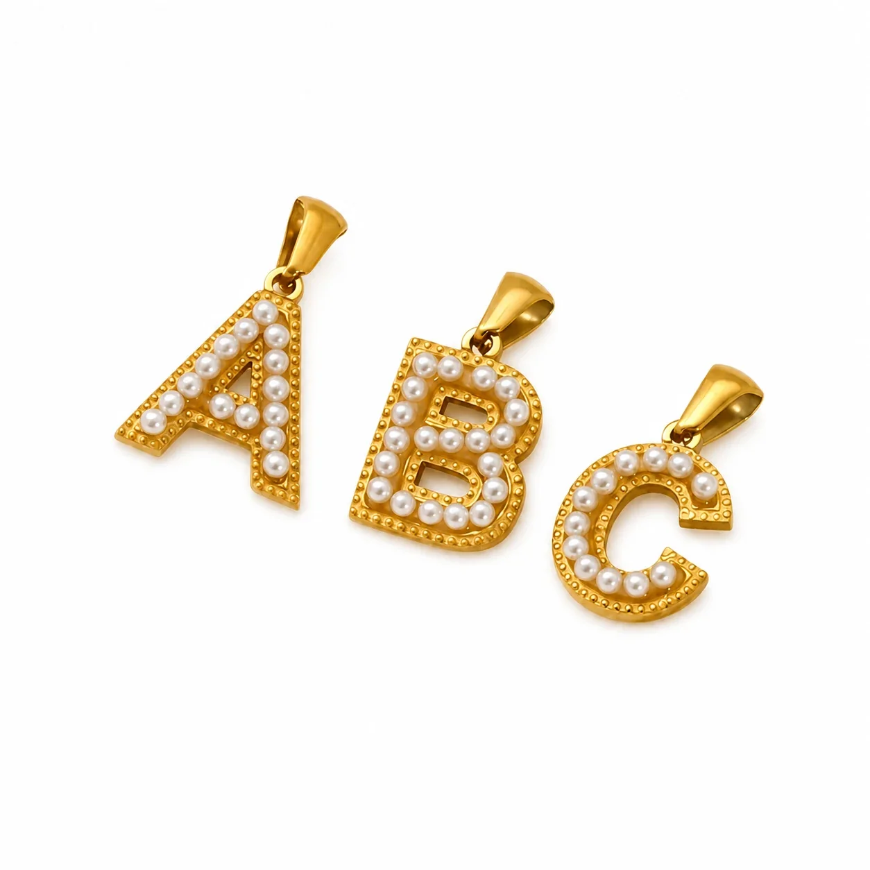 18K Gold-Plated Stainless Steel Pearl Letter Pendant
