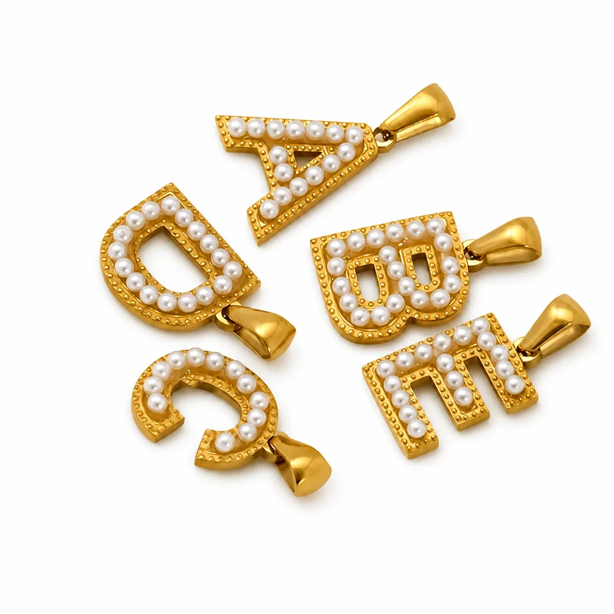 18K Gold-Plated Stainless Steel Pearl Letter Pendant