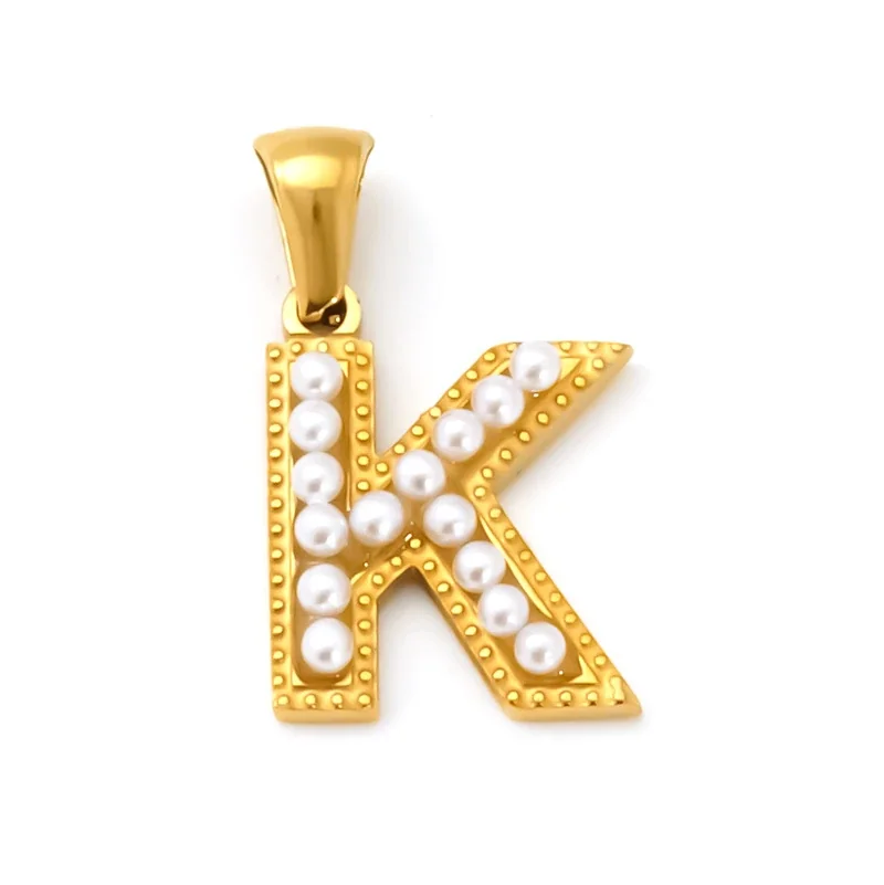 18K Gold-Plated Stainless Steel Pearl Letter Pendant - Gold Letter K