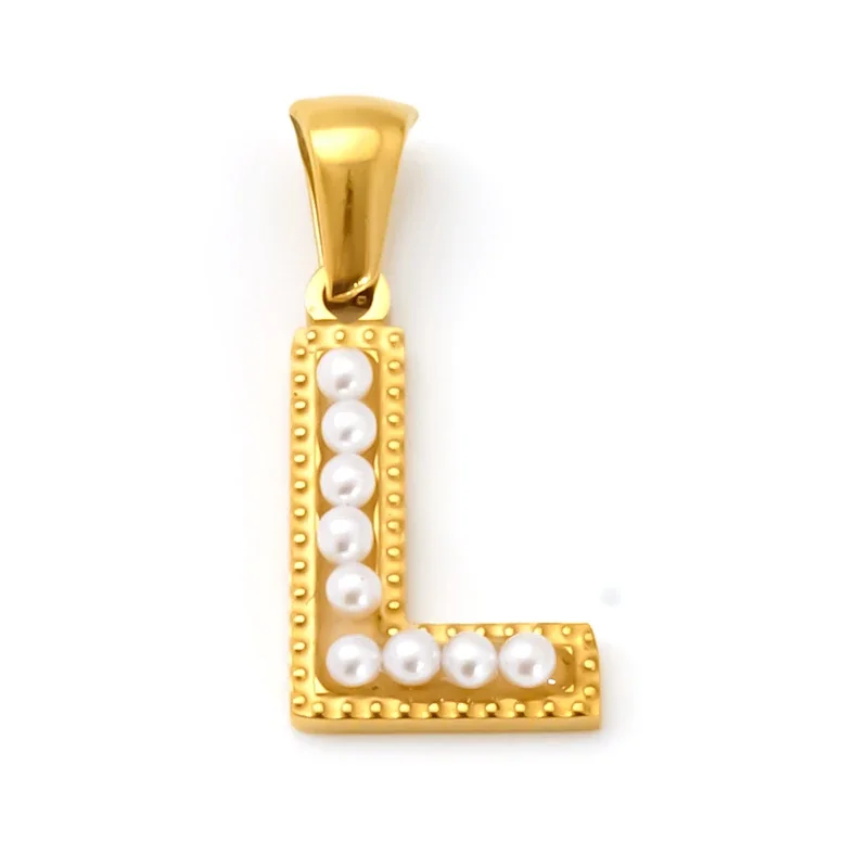 18K Gold-Plated Stainless Steel Pearl Letter Pendant - Gold Letter L