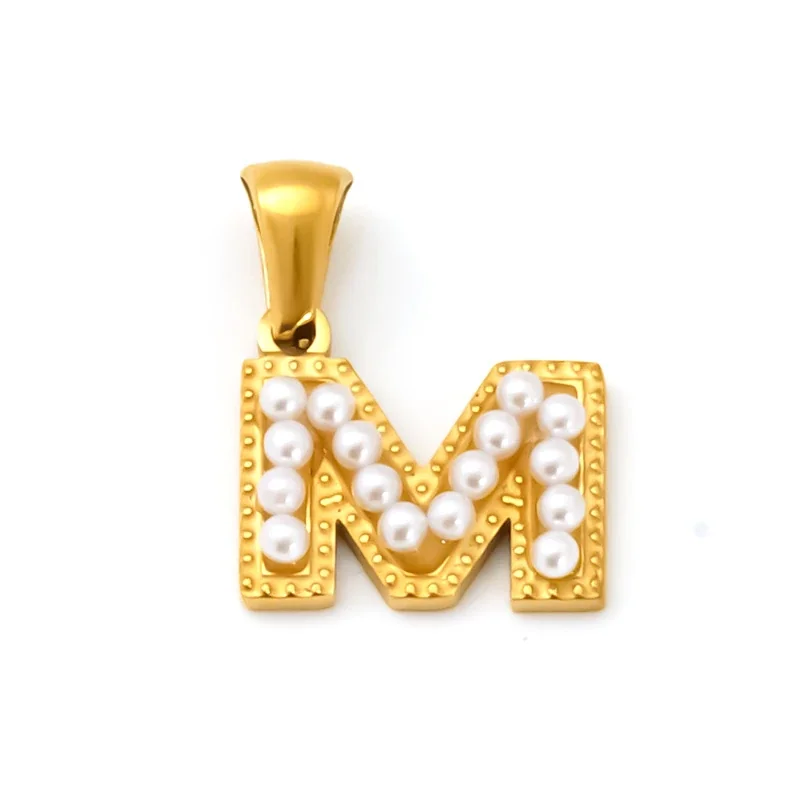 18K Gold-Plated Stainless Steel Pearl Letter Pendant - Gold Letter M
