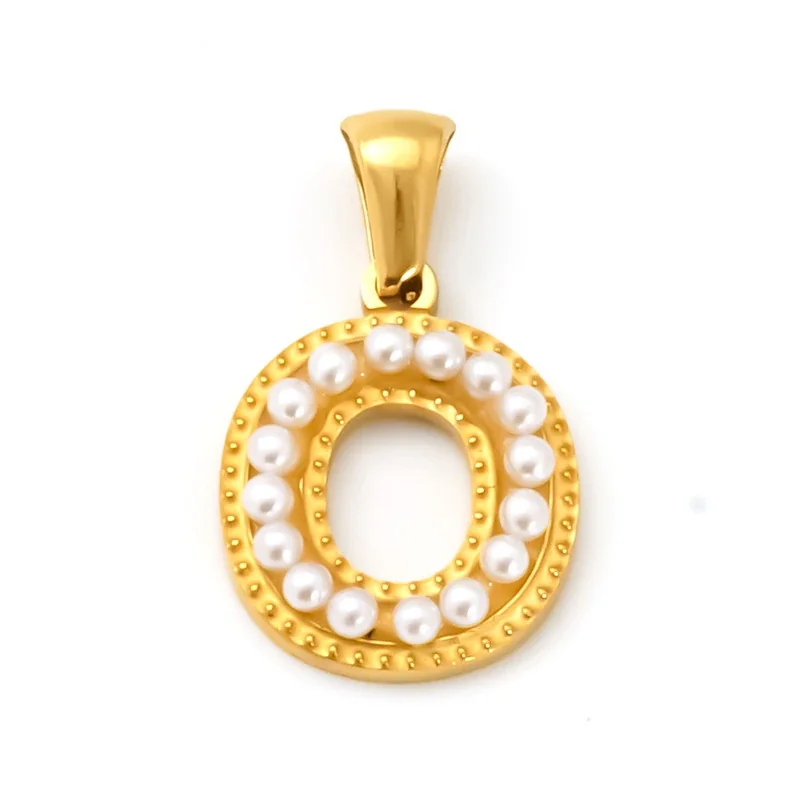 18K Gold-Plated Stainless Steel Pearl Letter Pendant - Gold Letter O