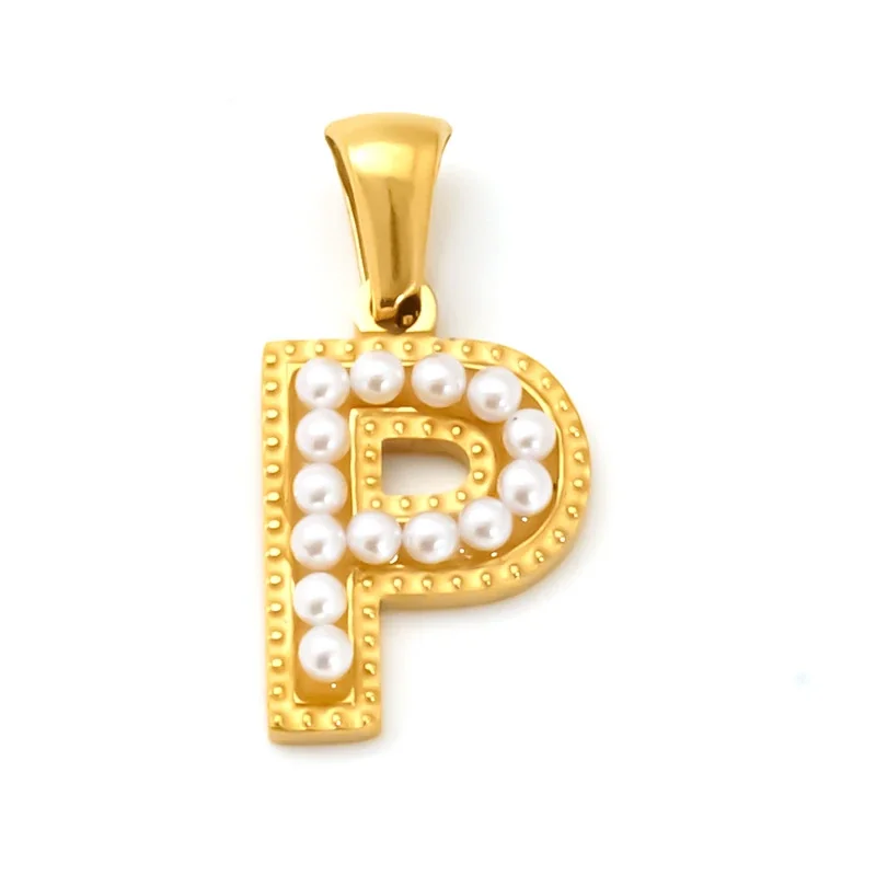 18K Gold-Plated Stainless Steel Pearl Letter Pendant - Gold Letter P