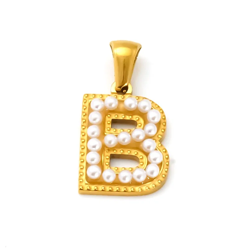 18K Gold-Plated Stainless Steel Pearl Letter Pendant - Gold Letter B