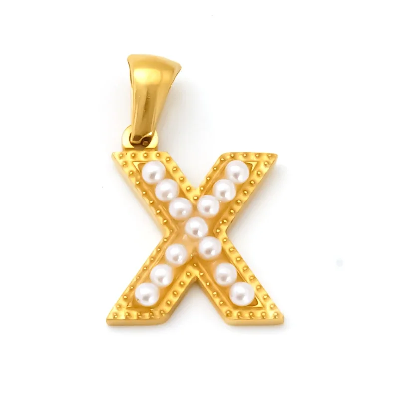 18K Gold-Plated Stainless Steel Pearl Letter Pendant - Gold Letter X