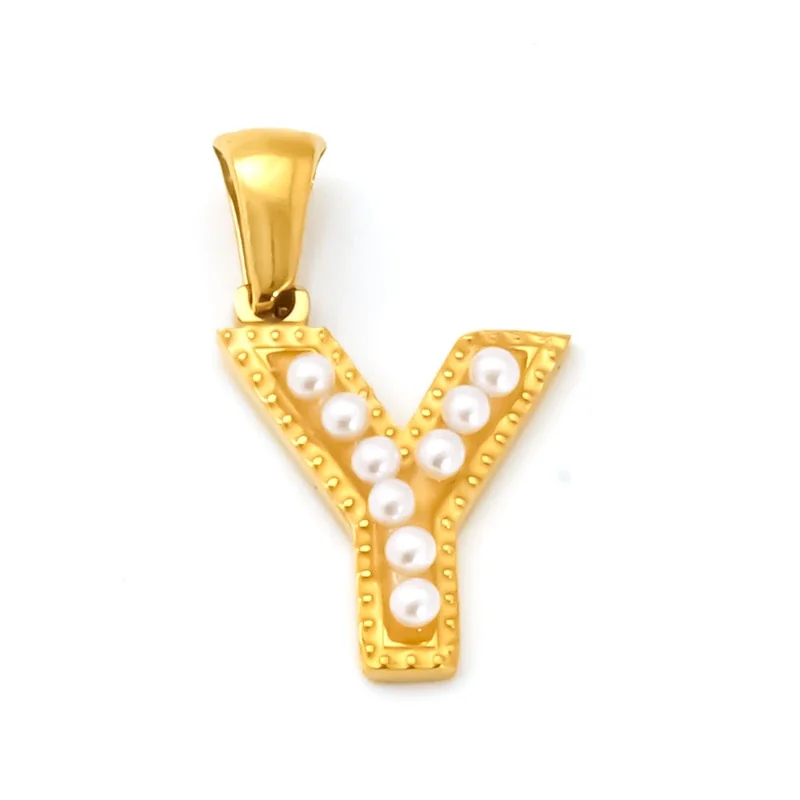 18K Gold-Plated Stainless Steel Pearl Letter Pendant - Gold Letter Y