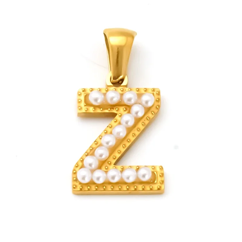 18K Gold-Plated Stainless Steel Pearl Letter Pendant - Gold Letter Z