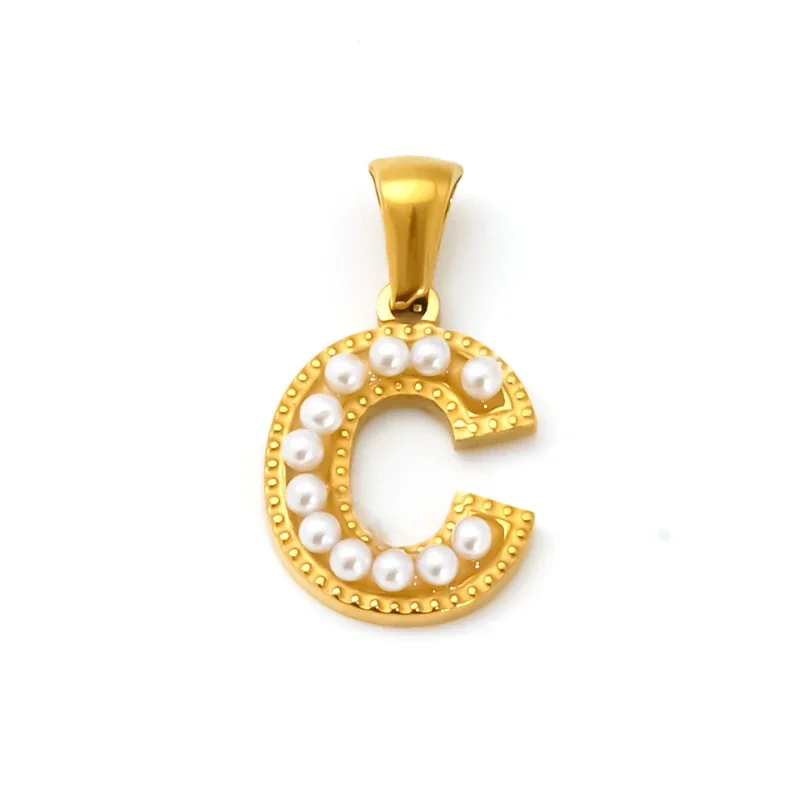 18K Gold-Plated Stainless Steel Pearl Letter Pendant - Gold Letter C