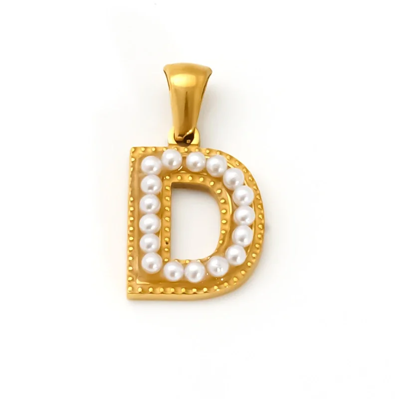 18K Gold-Plated Stainless Steel Pearl Letter Pendant - Gold Letter D