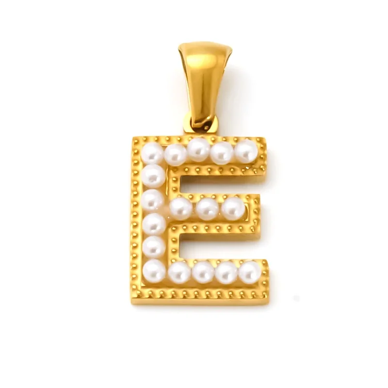 18K Gold-Plated Stainless Steel Pearl Letter Pendant - Gold Letter E