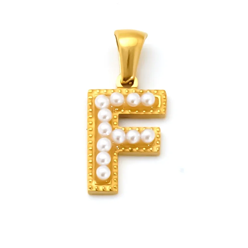 18K Gold-Plated Stainless Steel Pearl Letter Pendant - Gold Letter F