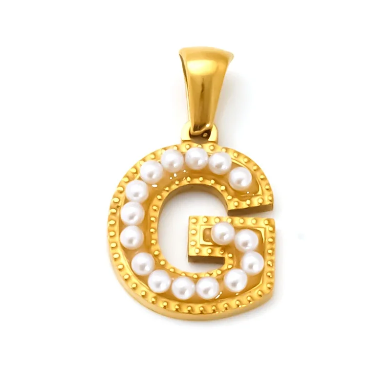 18K Gold-Plated Stainless Steel Pearl Letter Pendant - Gold Letter G