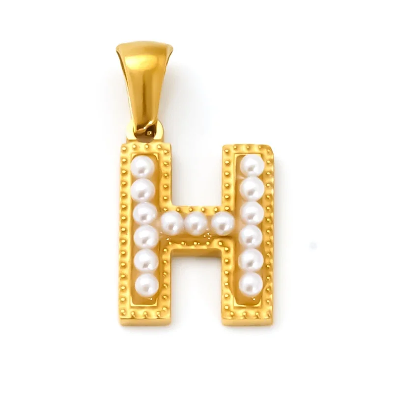 18K Gold-Plated Stainless Steel Pearl Letter Pendant - Gold Letter H