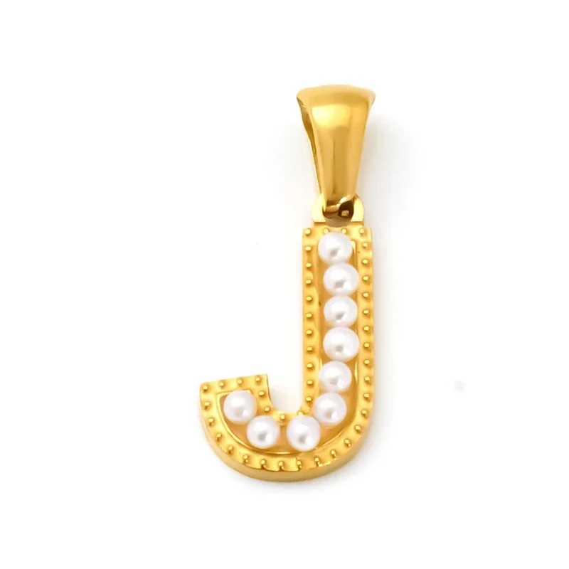18K Gold-Plated Stainless Steel Pearl Letter Pendant - Gold Letter J