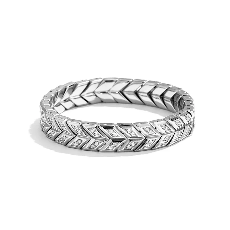 Cuban Chain Bracelet with Pavé Links 316 Stainless Steel PVD