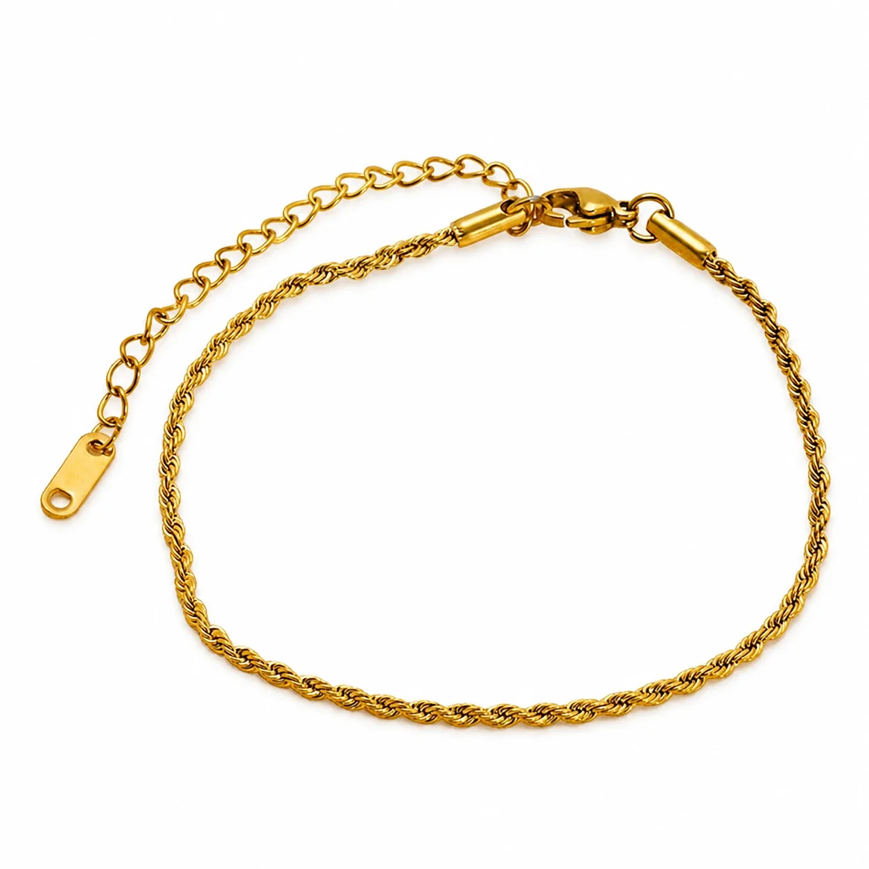 Refined Gold-Tone Stainless Steel Rope Chain Anklet