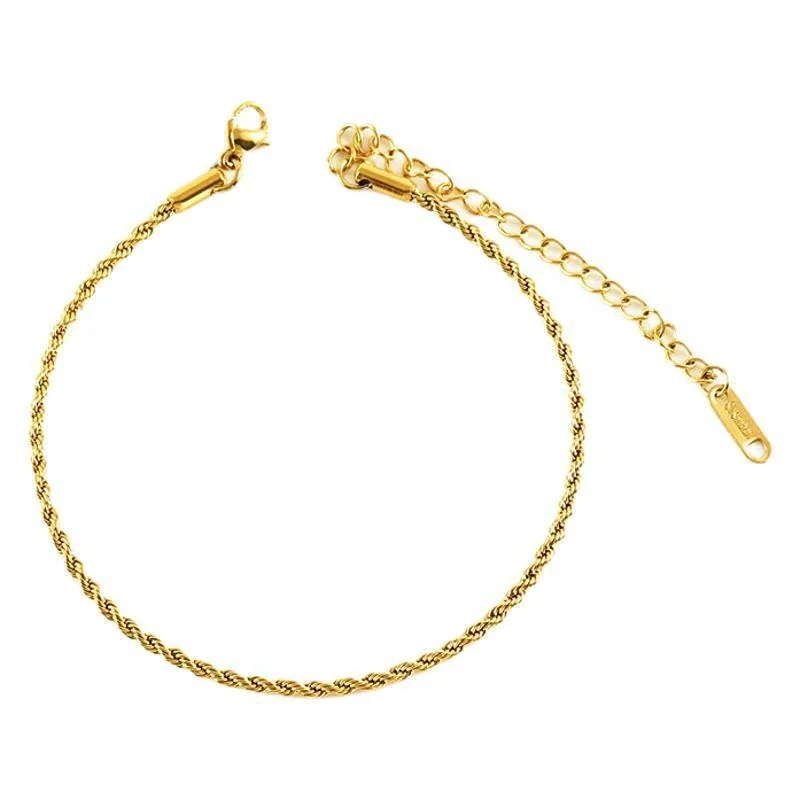 Refined Gold-Tone Stainless Steel Rope Chain Anklet