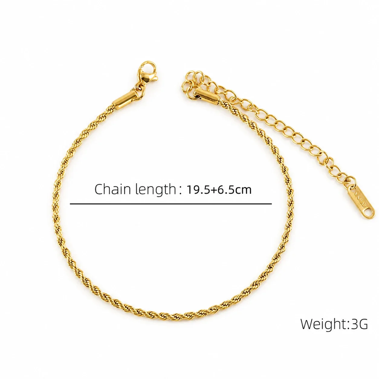 Refined Gold-Tone Stainless Steel Rope Chain Anklet - Gold