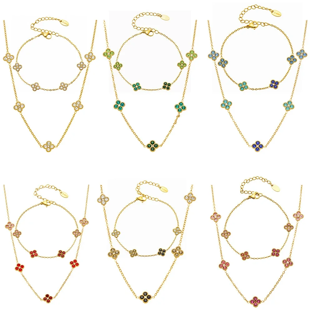 Clover 316L Stainless Steel Round CZ Station PVD Jewelry Set