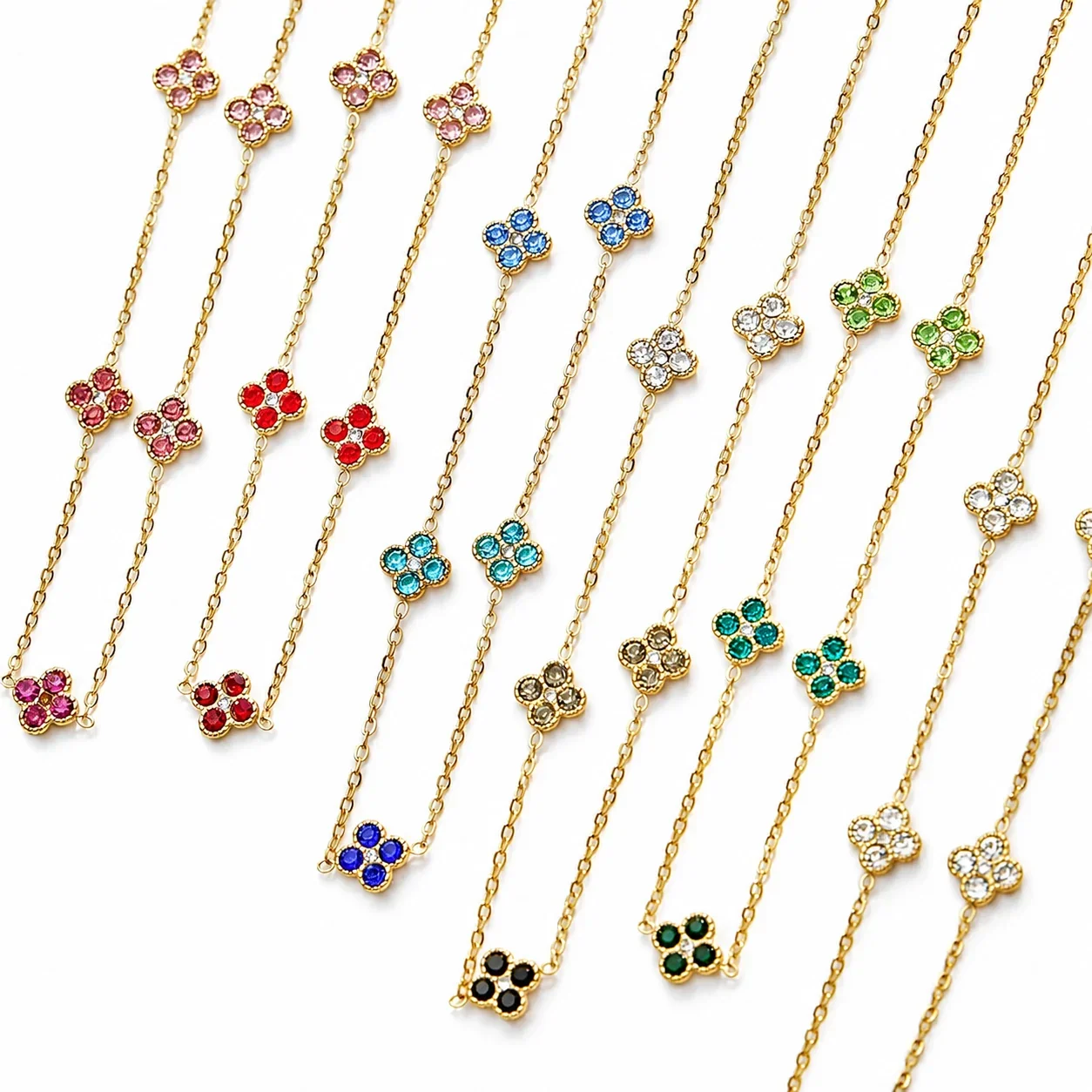 Clover 316L Stainless Steel Round CZ Station Jewelry Set