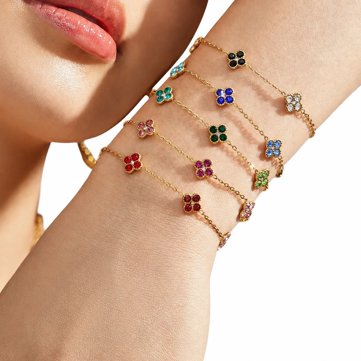 Clover 316L Stainless Steel Round CZ Station Jewelry Set