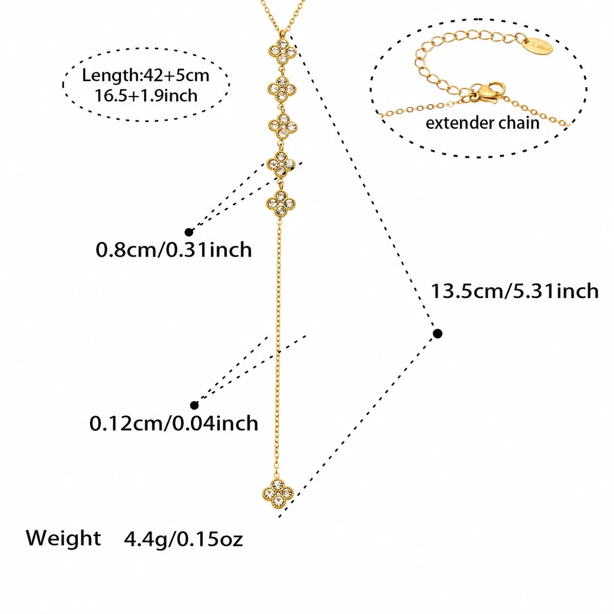 Clover 316L Stainless Steel Round CZ Station Jewelry Set - Gold Clover CZ Y 42+5 cm